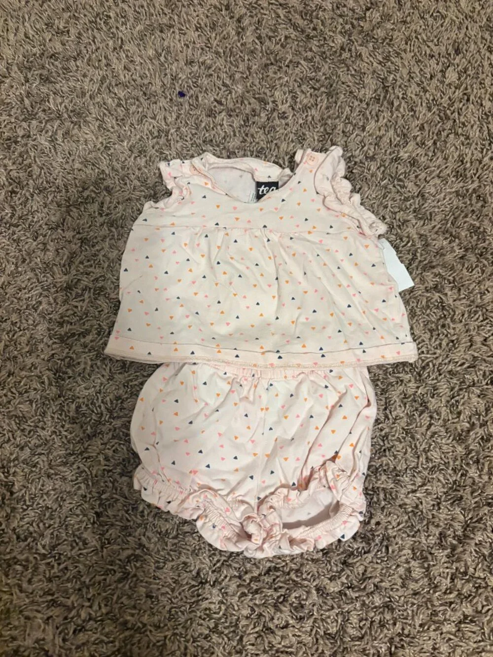 Tea Collection Outfit 9-12 Months Light Pink Short Sleeve Ruffle Shorts Cotton